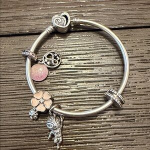 Pandora Elegant Silver Charm Bracelet with Pink Accents Authentic